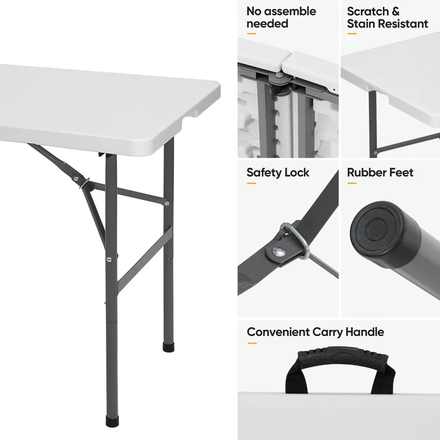 Alt view image 7 of 7 - 4FT Plastic Folding Table Lightweight Picnic Table for Camping Picnic White