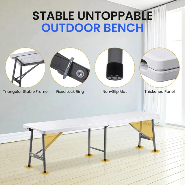 Alt view image 3 of 7 - 2PCS 6FT Plastic Folding Bench Portable Outdoor Bench for Picnic Camping Garden