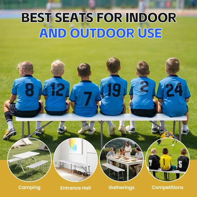 Alt view image 7 of 7 - 2PCS 6FT Plastic Folding Bench Portable Outdoor Bench for Picnic Camping Garden