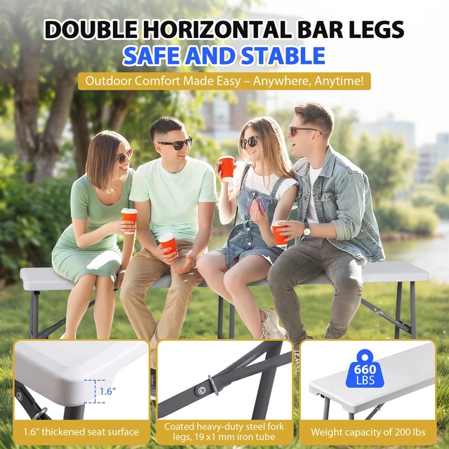 Alt view image 5 of 7 - 2PCS 6FT Plastic Folding Bench Portable Outdoor Bench for Picnic Camping Garden