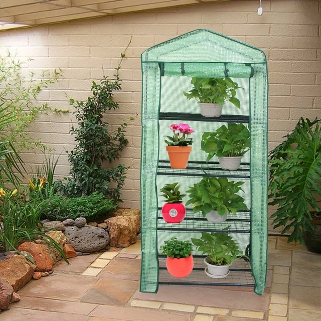 Alt view image 4 of 7 - 4 Tier Mini Greenhouse with Reinforced Cover Green House Portable Yard Indoor