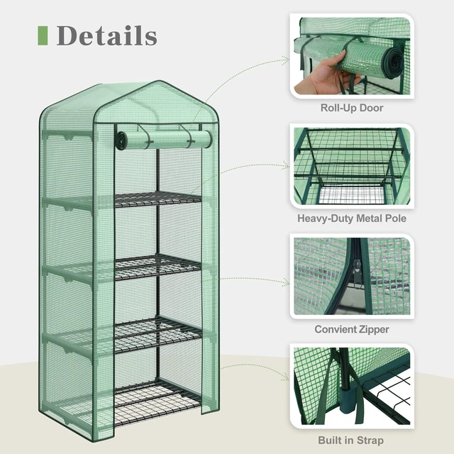 Main image of 4 Tier Mini Greenhouse with Reinforced Cover Green House Portable Yard Indoor