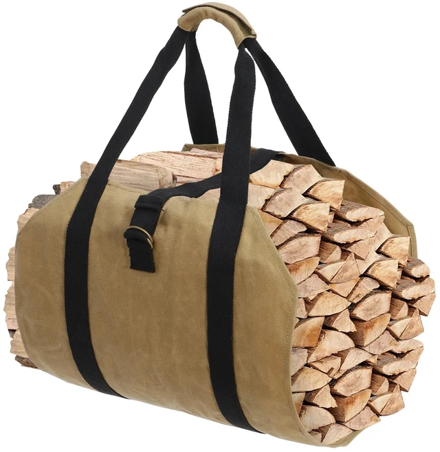 Main image of Firewood Log Carrier Bag Waxed Canvas Outdoor Log Tote Bags Camping with Strap