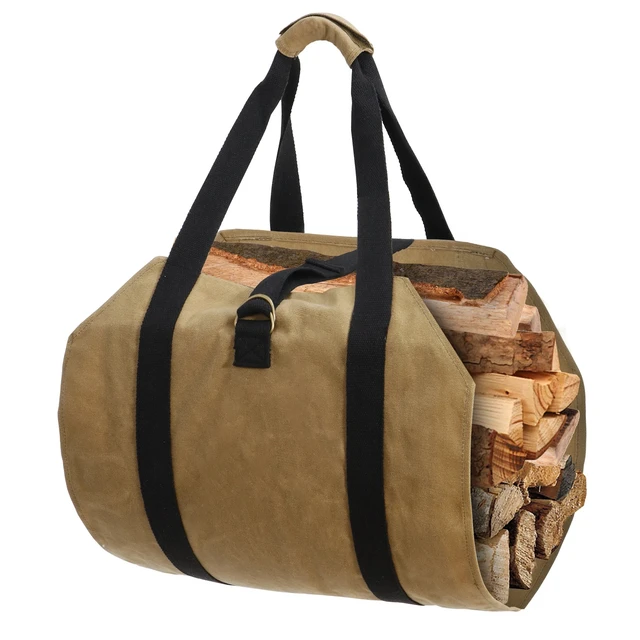 Alt view image 5 of 7 - Firewood Log Carrier Bag Waxed Canvas Outdoor Log Tote Bags Camping with Strap