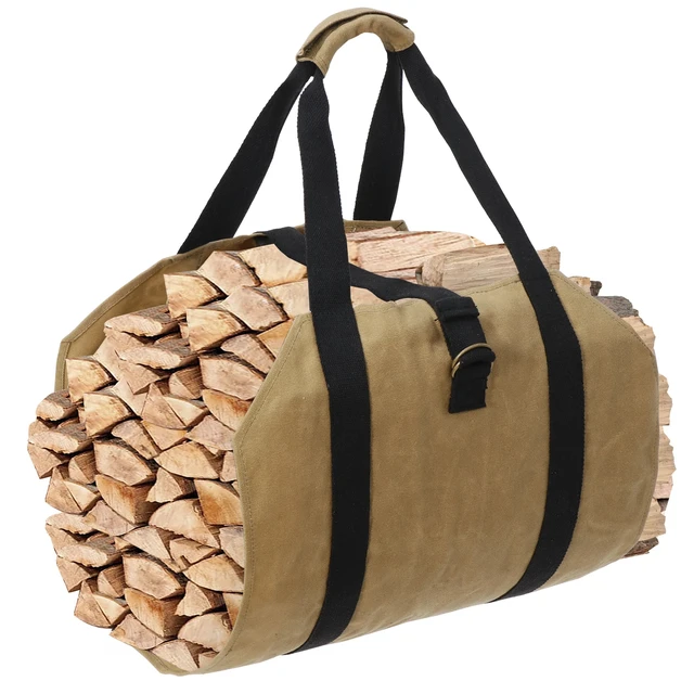 Alt view image 6 of 7 - Firewood Log Carrier Bag Waxed Canvas Outdoor Log Tote Bags Camping with Strap