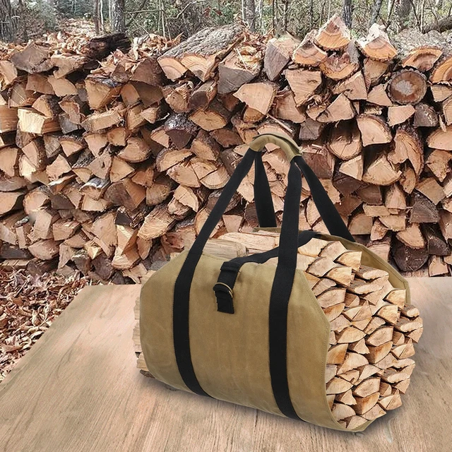 Alt view image 7 of 7 - Firewood Log Carrier Bag Waxed Canvas Outdoor Log Tote Bags Camping with Strap