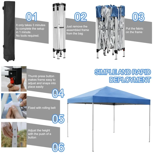 Alt view image 7 of 7 - 10 x 10 FT Pop-Up Foldable Waterproof Canopy Tent Adjustable Heights with Bag