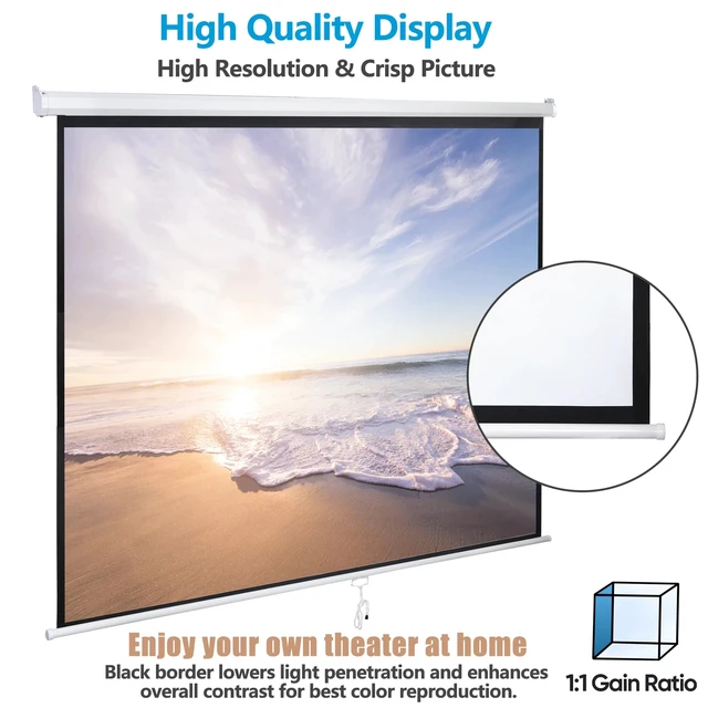 Alt view image 6 of 7 - 120'' Projector Screen Diagonal TV Screen Manual Matte HD Movie Theater 1:1