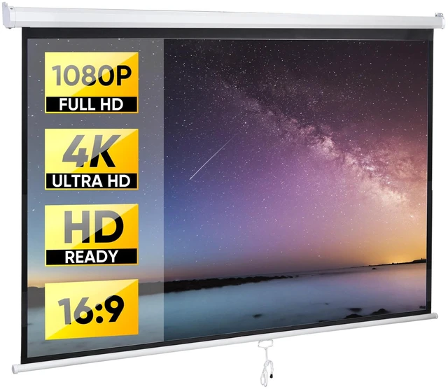 Main image of 80 Inch Manual Pull Down Projector Screen 16:9 HD Retractable Widescreen Matte