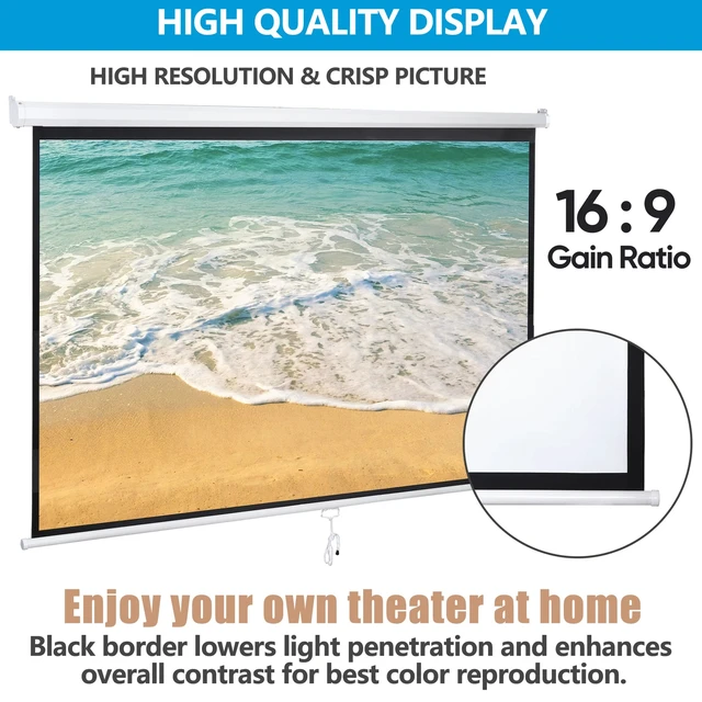 Alt view image 2 of 7 - 80 Inch Manual Pull Down Projector Screen 16:9 HD Retractable Widescreen Matte