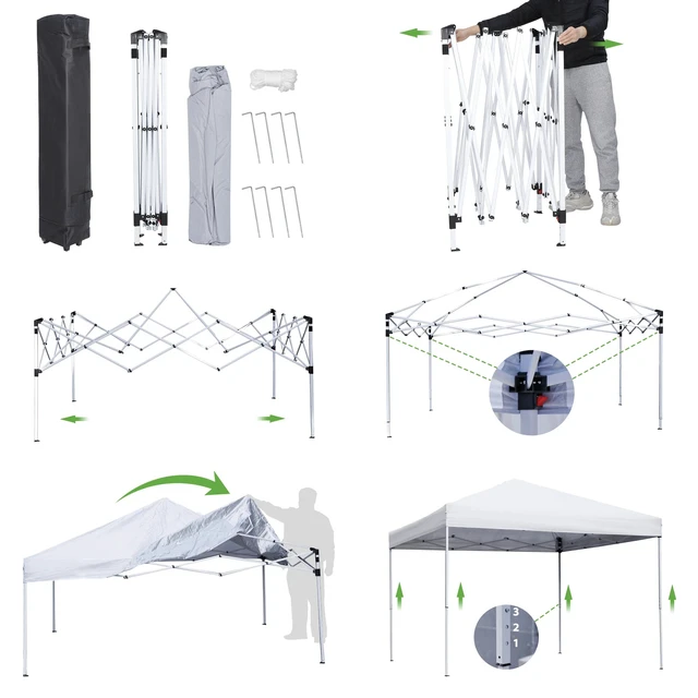 Alt view image 3 of 7 - 10x10 Pop Up Canopy Tent Waterproof Foldable Adjustable Heights w/ Wheeled Bag