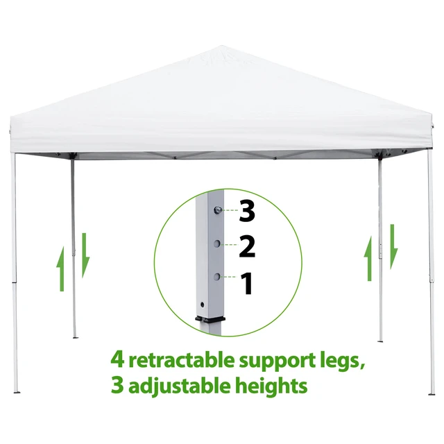 Alt view image 4 of 7 - 10x10 Pop Up Canopy Tent Waterproof Foldable Adjustable Heights w/ Wheeled Bag