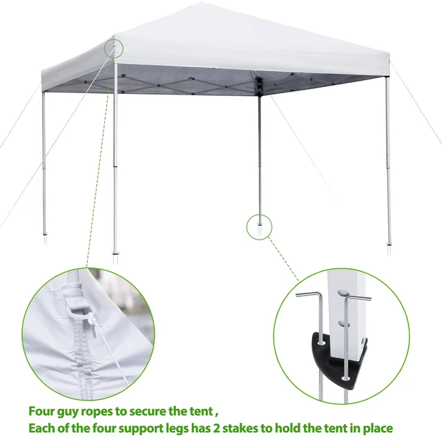 Alt view image 5 of 7 - 10x10 Pop Up Canopy Tent Waterproof Foldable Adjustable Heights w/ Wheeled Bag
