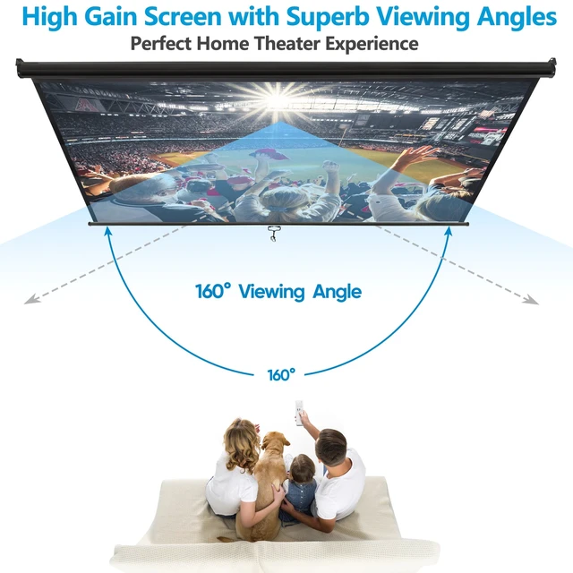 Alt view image 5 of 7 - 120" 1:1HD Diagonal Dimension Pull Down Projection Screen HD Movie Theater Black