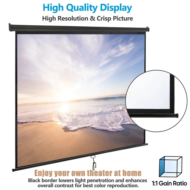 Alt view image 7 of 7 - 120" 1:1HD Diagonal Dimension Pull Down Projection Screen HD Movie Theater Black