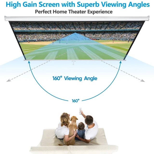 Alt view image 6 of 7 - 80" Projection Screen Manual Pull Down Projector Movie Theater 16:9 HD Display