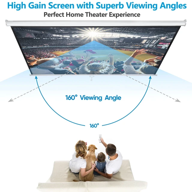 Alt view image 4 of 7 - 100" Diagonal Projection 16:9 Projector Screen HD Manual Pull Down Home Theater