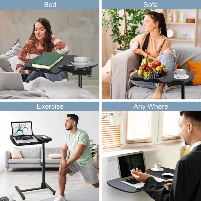 Alt view image 3 of 7 - Angle Height Adjustable Rolling Laptop Desk Notebook Table Stand W/ Casters