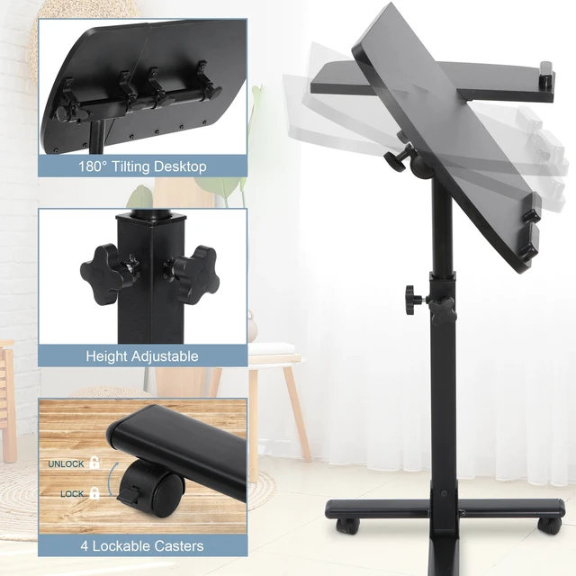 Alt view image 5 of 7 - Angle Height Adjustable Rolling Laptop Desk Notebook Table Stand W/ Casters