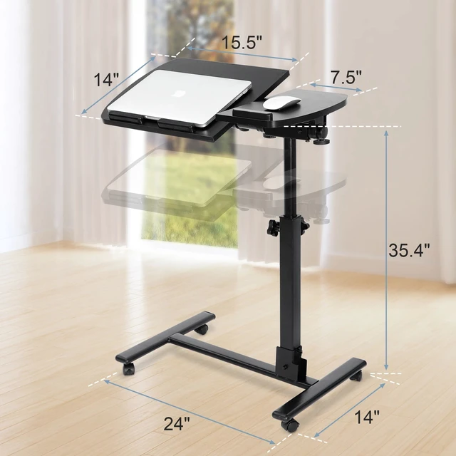 Alt view image 6 of 7 - Angle Height Adjustable Rolling Laptop Desk Notebook Table Stand W/ Casters