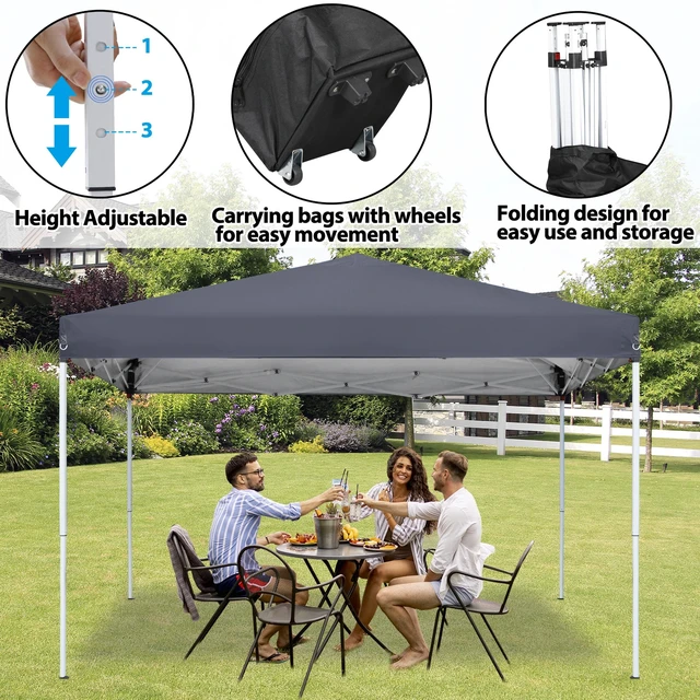 Alt view image 7 of 7 - 10 x 10 FT Pop Up Canopy Tent Adjustable Straight Leg Height w/ Wheeled Bag Rope