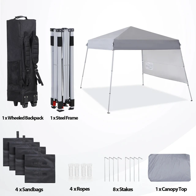 Alt view image 5 of 7 - Outdoor Pop Up Canopy Beach Camping Canopy with 1 Sun Wall Backpack Bag Gray