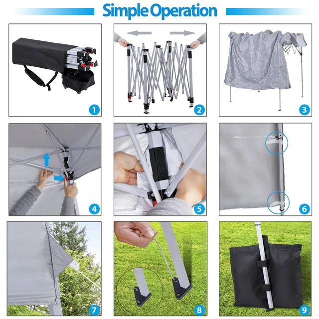 Alt view image 7 of 7 - Outdoor Pop Up Canopy Beach Camping Canopy with 1 Sun Wall Backpack Bag Gray