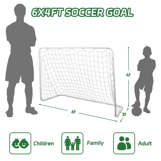 Alt view image 6 of 7 - 6x4 FT Post 2 Pack Soccer Goal Practice Football Net Steel Frame w/Durable Net