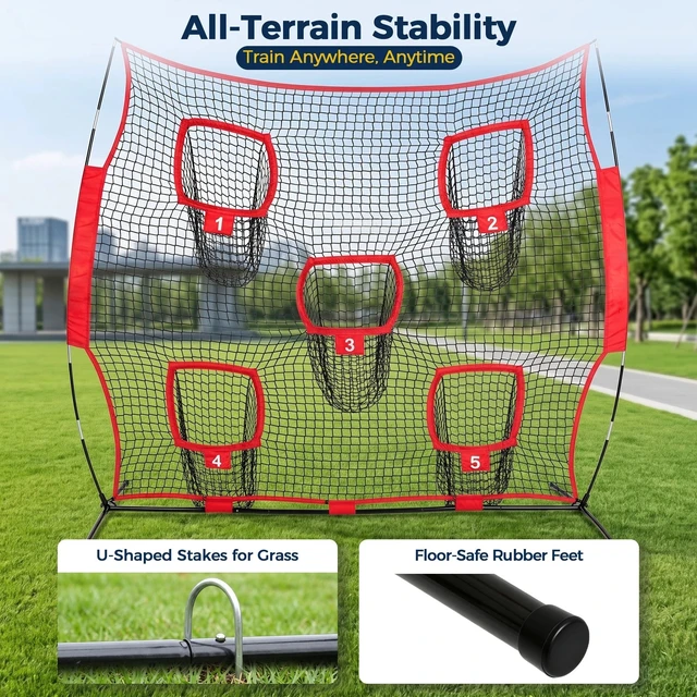 Alt view image 6 of 7 - 8x8FT Football Net Passing Target 5 Target Pockets Pass Training Aid w/ Bag