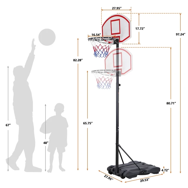 Alt view image 3 of 7 - 5.5-7FT Adjustable Basketball Hoop System Outdoor Kids Sports Yard Backboard