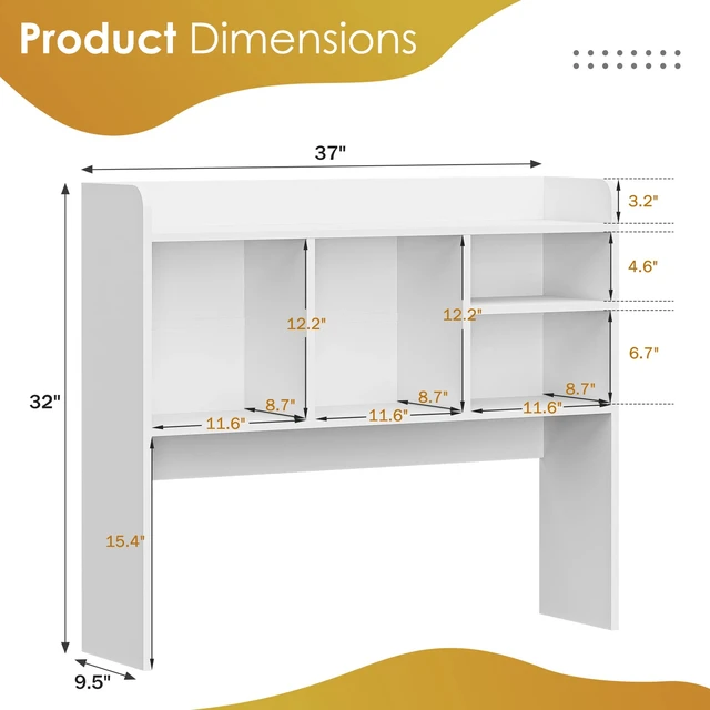 Alt view image 2 of 7 - Desktop Bookshelf Countertop Storage Hutch w/ 5 Shelves for Computer Desk White