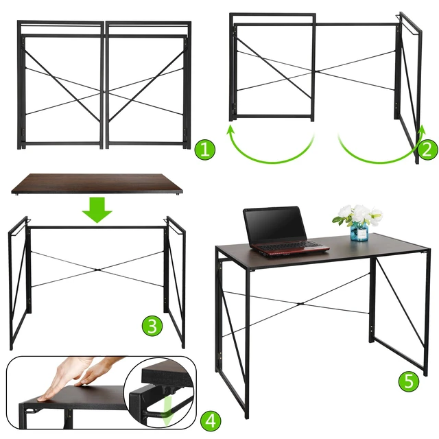 Alt view image 7 of 7 - Computer Writing Desk Modern Study Desk Industrial Style Folding Corner Table