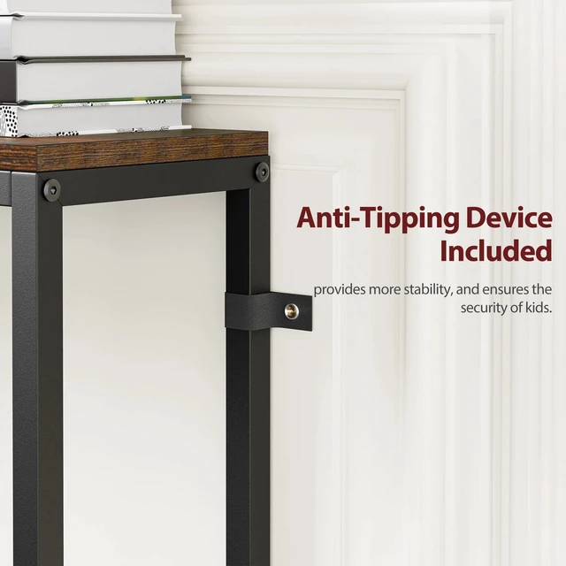 Alt view image 3 of 7 - 70" Narrow Console Table with Outlet Sofa Table w/ Charging Station Rustic Brown