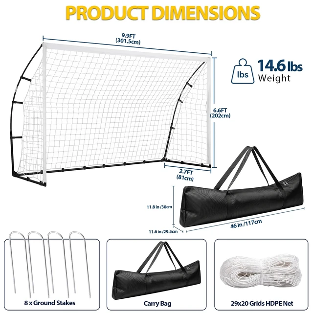 Alt view image 2 of 7 - Youth Adult Portable Soccer Goal 10x6.6FT Weather Resistant Net Quick Install