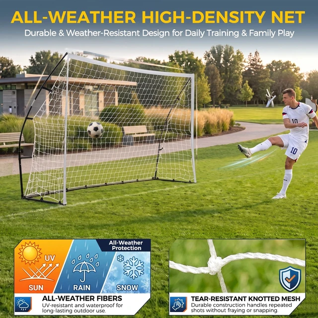 Alt view image 3 of 7 - Youth Adult Portable Soccer Goal 10x6.6FT Weather Resistant Net Quick Install