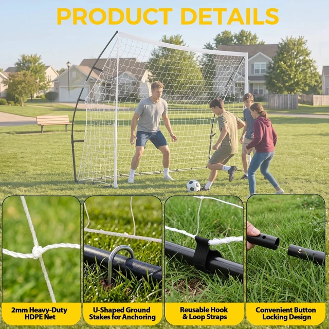 Alt view image 4 of 7 - Youth Adult Portable Soccer Goal 10x6.6FT Weather Resistant Net Quick Install