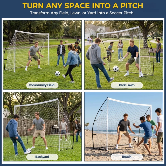 Alt view image 5 of 7 - Youth Adult Portable Soccer Goal 10x6.6FT Weather Resistant Net Quick Install