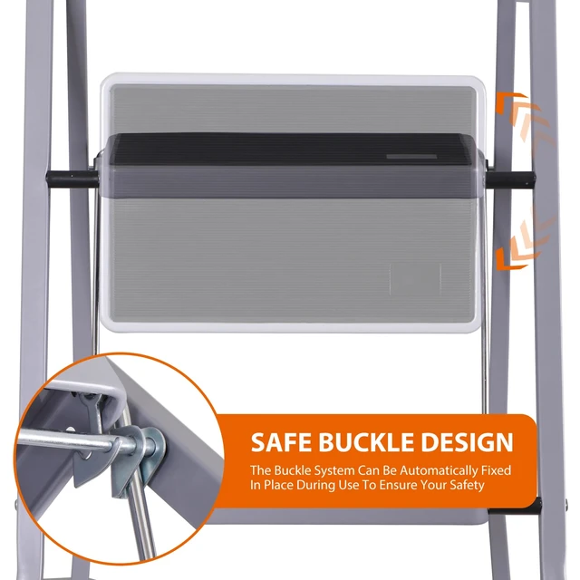 Alt view image 2 of 7 - 2 Steps Ladder Folding Anti-Slip Safety Steel Wide Pedal Handgrip 350Lbs Load