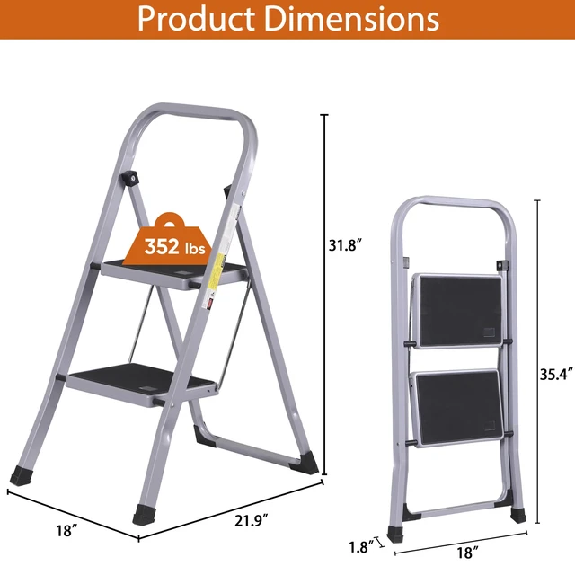 Alt view image 3 of 7 - 2 Steps Ladder Folding Anti-Slip Safety Steel Wide Pedal Handgrip 350Lbs Load