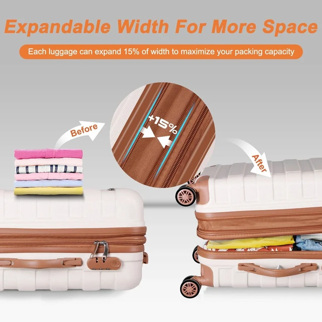 Alt view image 3 of 7 - High Quality 22" Carry-On Suitcase Luggage with Spinner Wheels Expandable White