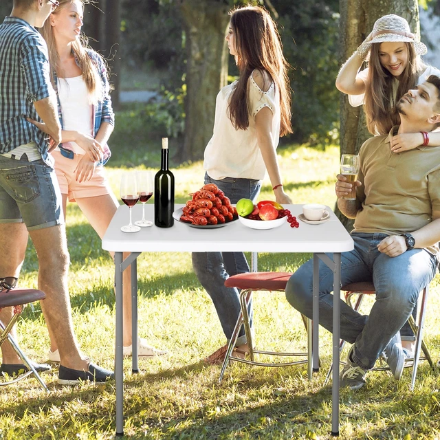 Alt view image 2 of 7 - 34" Portable Plastic Dining Card Table Fold-in-Half w/ Handle Outdoor Party
