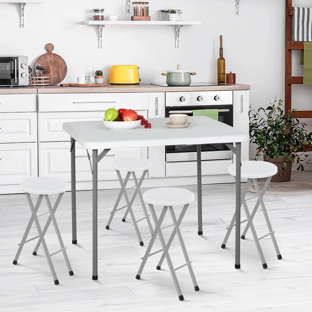 Alt view image 3 of 7 - 34" Portable Plastic Dining Card Table Fold-in-Half w/ Handle Outdoor Party