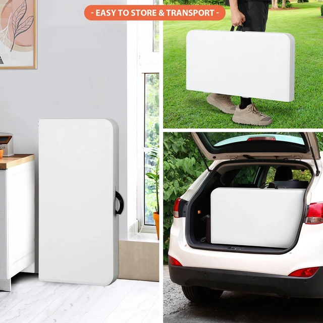 Alt view image 7 of 7 - 34" Portable Plastic Dining Card Table Fold-in-Half w/ Handle Outdoor Party