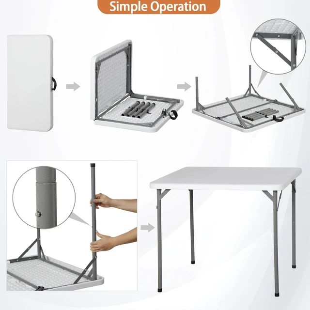 Alt view image 6 of 7 - 34" Portable Plastic Dining Card Table Fold-in-Half w/ Handle Outdoor Party