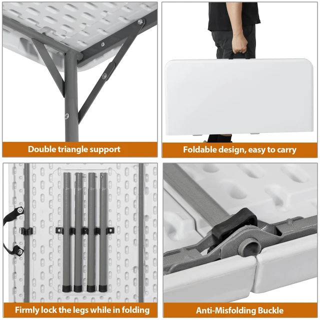 Alt view image 5 of 7 - 34" Portable Plastic Dining Card Table Fold-in-Half w/ Handle Outdoor Party