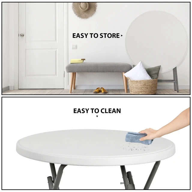 Alt view image 7 of 7 - 32" Folding Table Round Plastic Cafe Dining Card Table In/Outdoor Party White