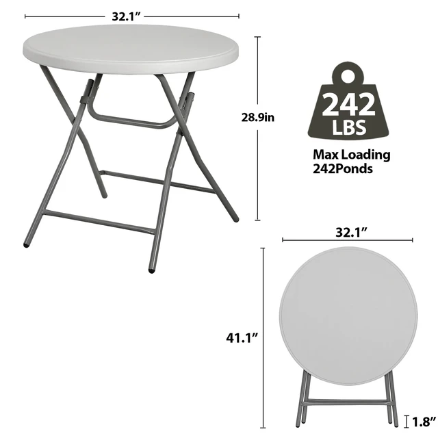 Alt view image 6 of 7 - 32" Folding Table Round Plastic Cafe Dining Card Table In/Outdoor Party White