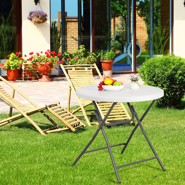 Alt view image 4 of 7 - 32" Folding Table Round Plastic Cafe Dining Card Table In/Outdoor Party White
