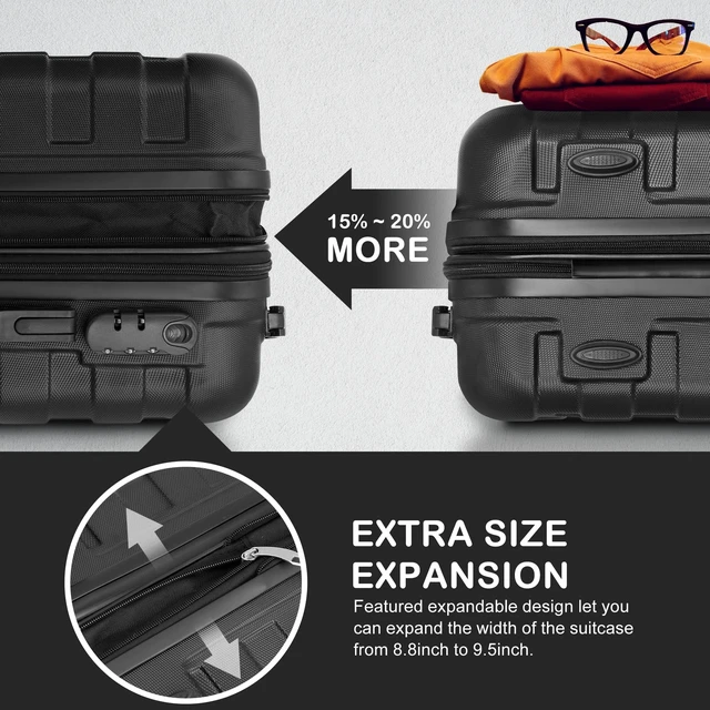 Alt view image 5 of 7 - 22" Hardside Carry On Spinner Suitcase Luggage Expandable with Wheels Black