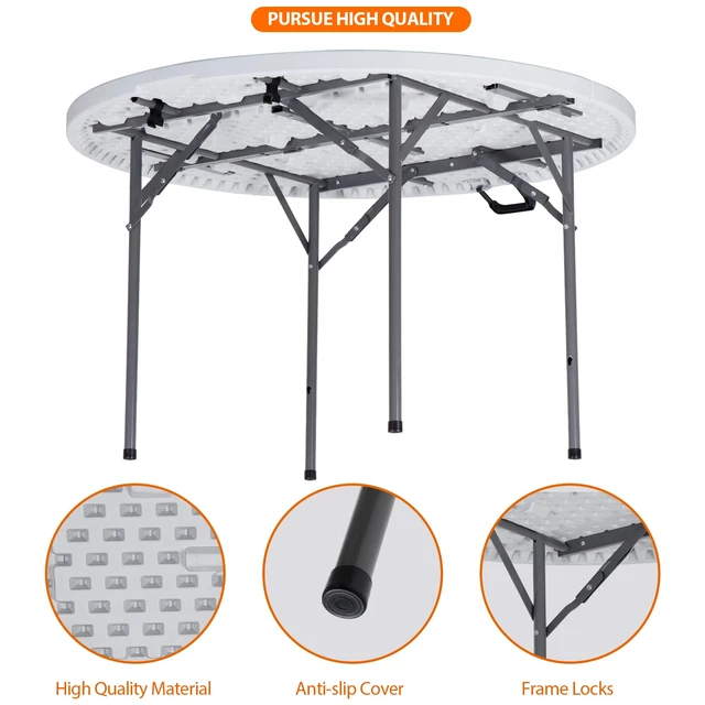 Alt view image 6 of 7 - 48" Round Bi-Folding Commercial Table Plastic Dining Card Table for Outdoor
